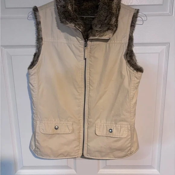 Vintage Cream Faux Fur Lined Vest, reversible EUC - Picture 1 of 4